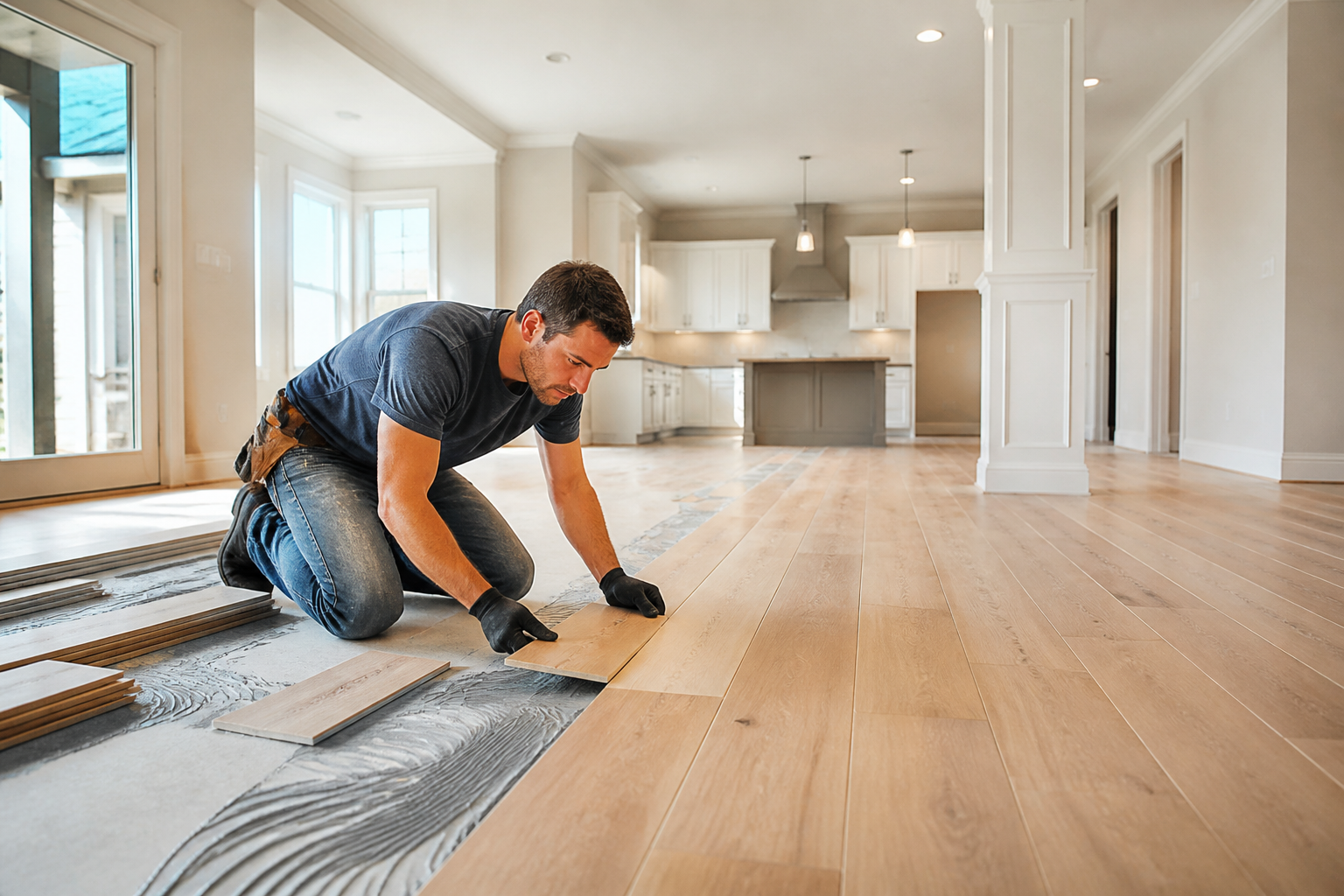 best flooring for resale value Jacksonville — Professional flooring installation in progress highlighting quality craftsmansh