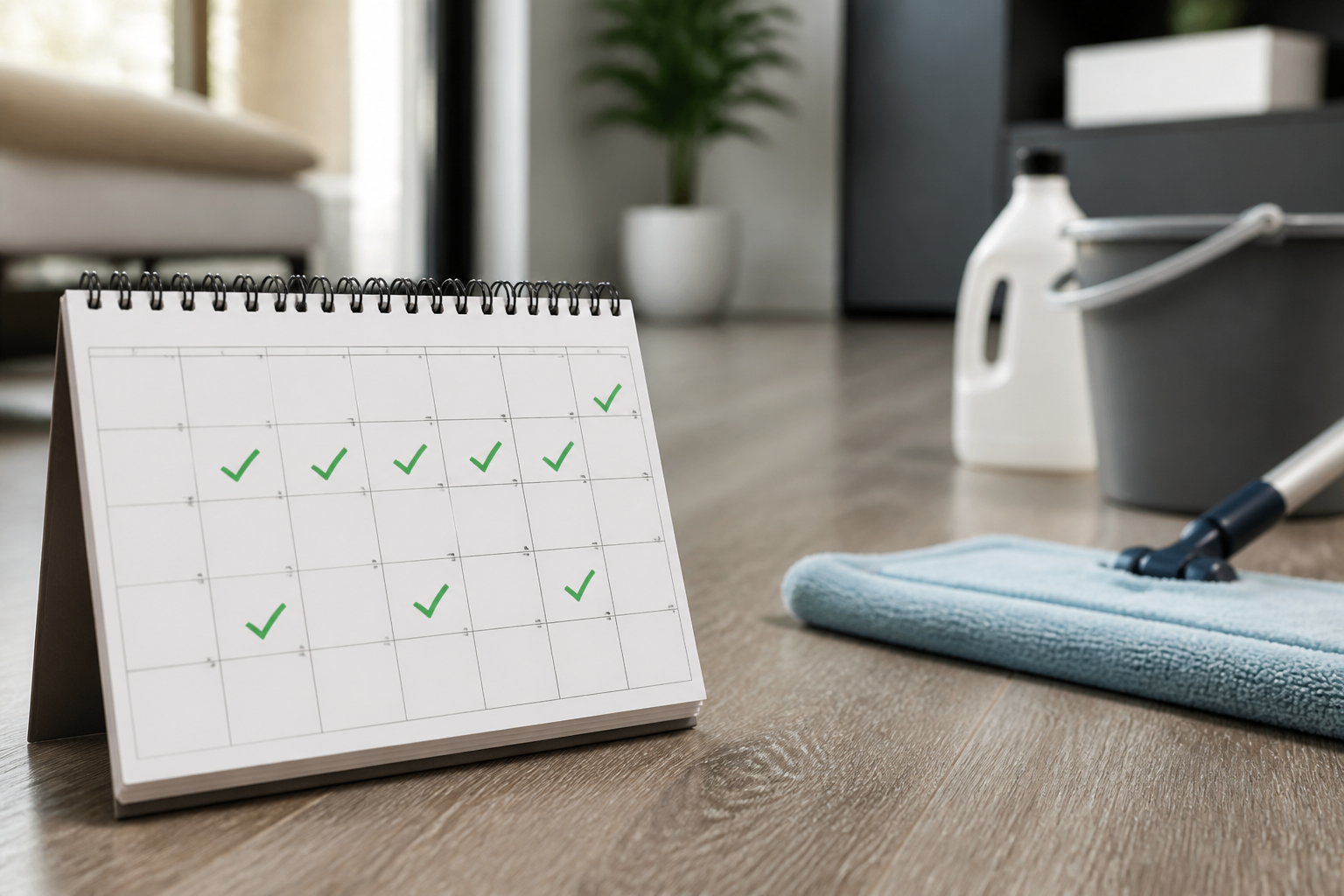 caring for new floors Jacksonville — a calendar with marked maintenance tasks highlighting routine scheduling
