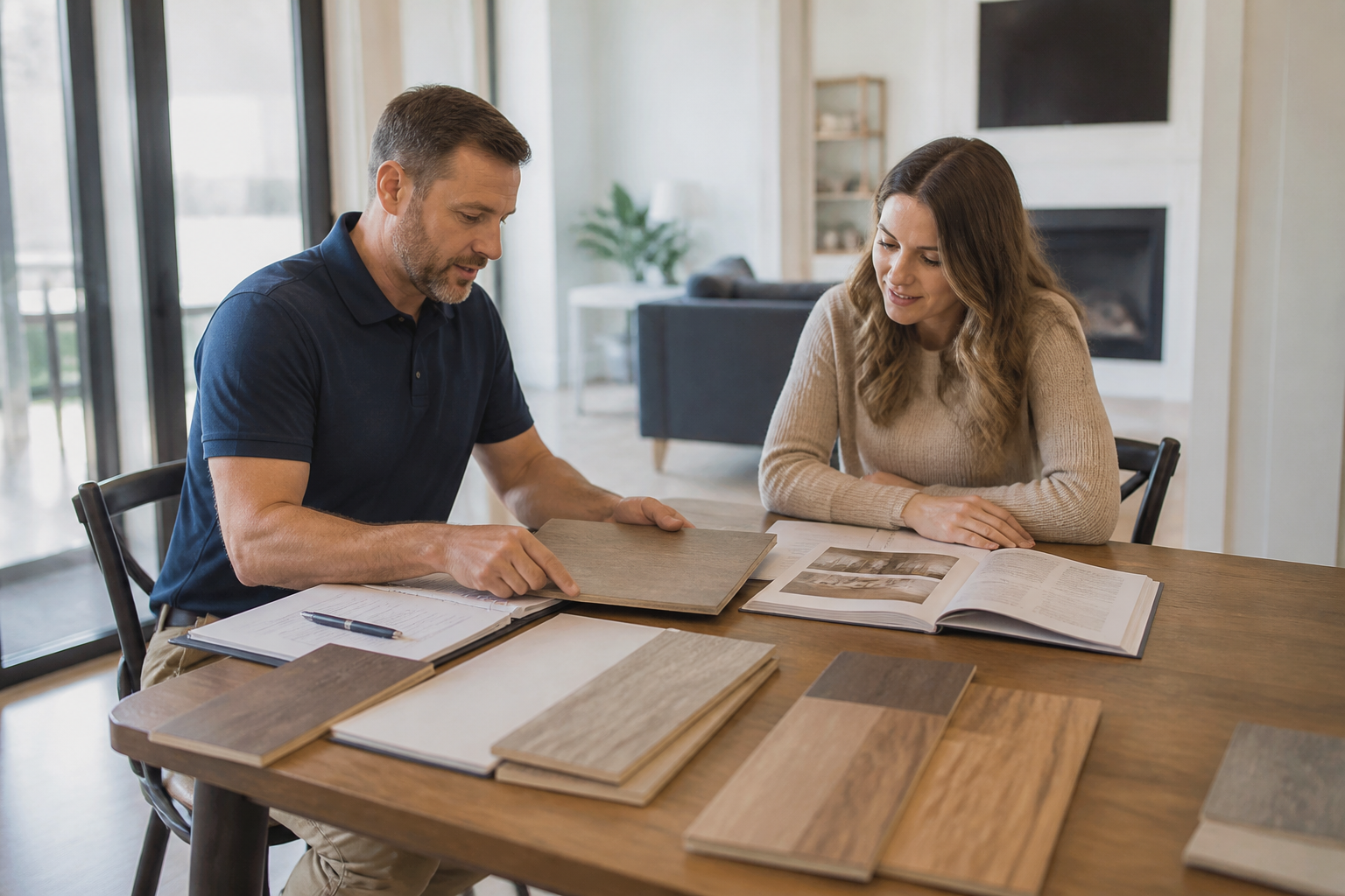 transparent flooring pricing Jacksonville — contractor discussing estimate with homeowner at a table